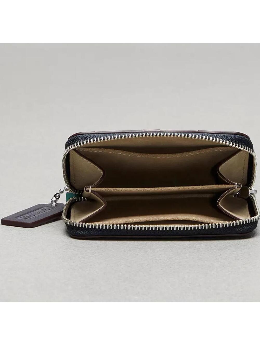 Coach Zip Around Wallet In Wavy Stripe Upcrafted Leather Midnight Navy/Green - Picture 7 of 9